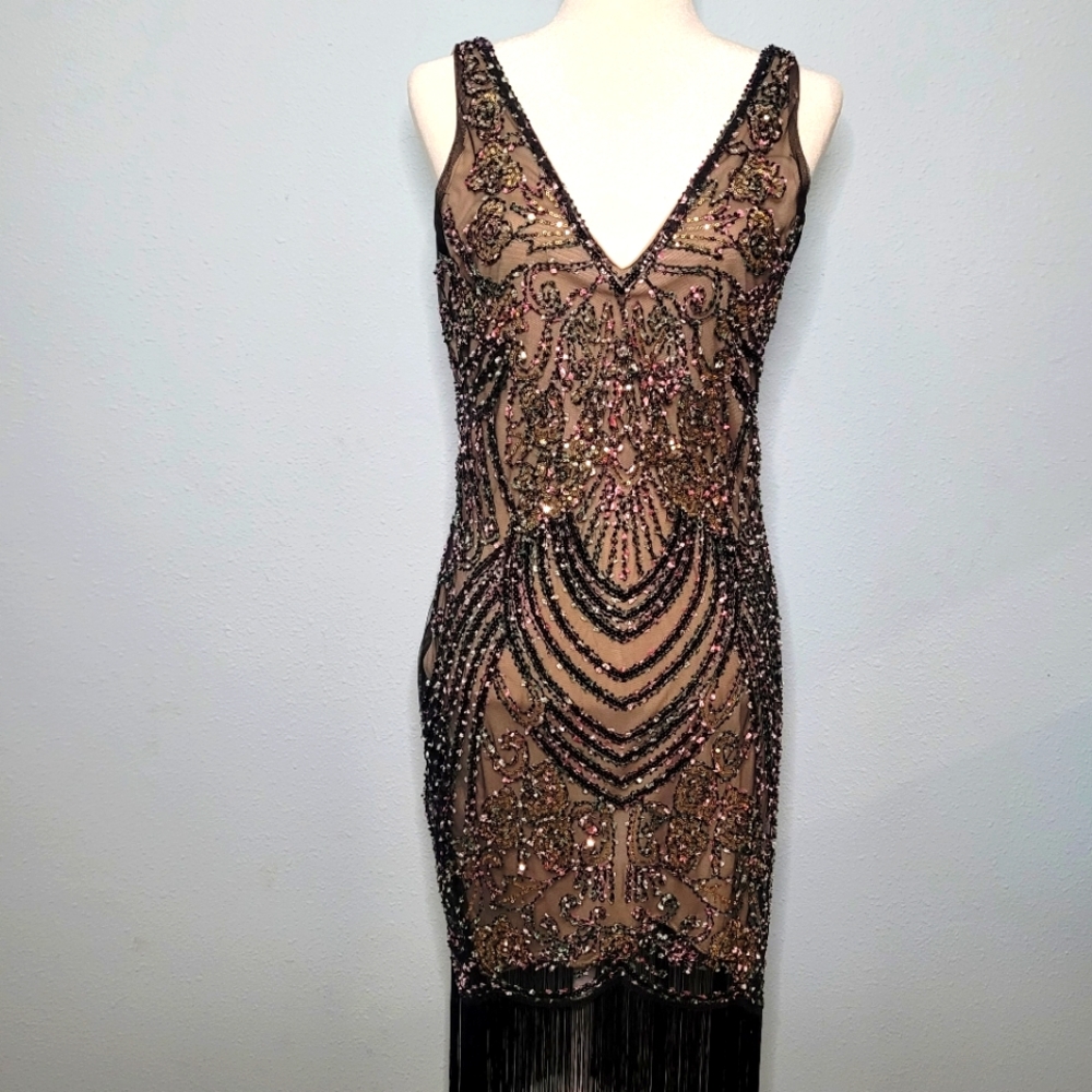 Babeyond Nude and Black Flapper Dress